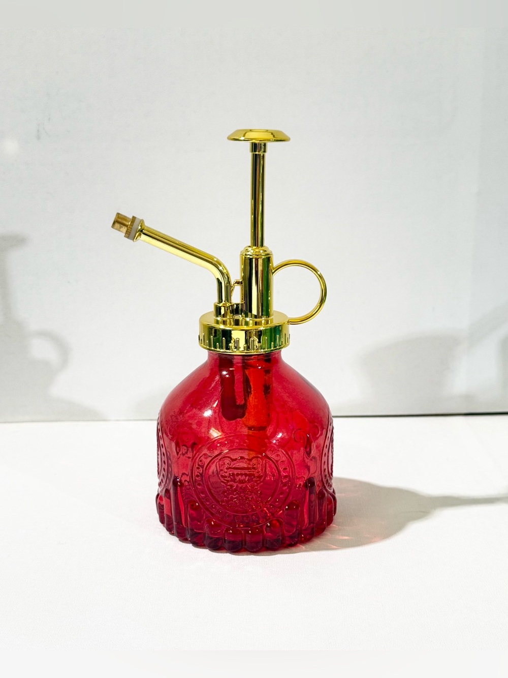 Gold-Top Red Glass Plant Mister - Decorative Home Art